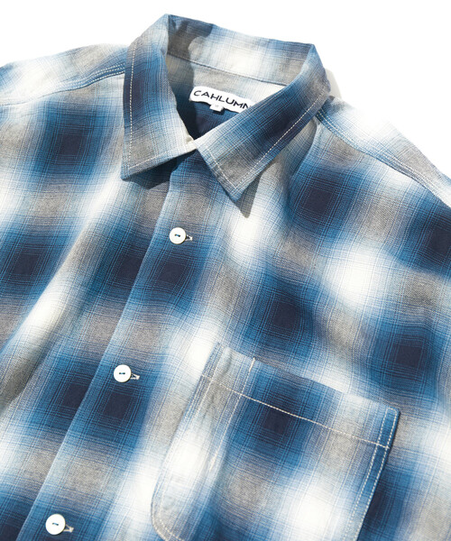 CAHLUMN（カウラム） シャツ Magazine Pocket Open Collar Shirt(Ombre