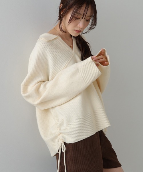 BAB（バブ） ニット セーター 襟付きリブ切替サイドドロストニット