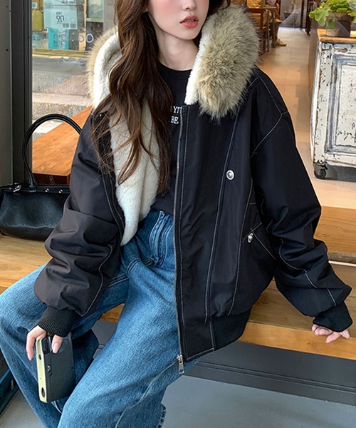 ジャケット・アウター HAPPY FOR YOU Doula Doula（ドゥーラドゥーラ） ブルゾン アウター ファー付き裏ボア