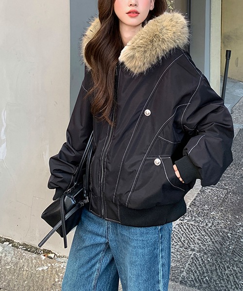 ワンコ大好きッ子　プードゥドゥ　ライダース風　中綿　ブルゾン　アウター Doula Doula（ドゥーラドゥーラ） ブルゾン アウター ファー付き裏ボア