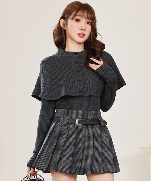 Anely スカート 千鳥格子 プリーツ ベルト付き ミニ スカート