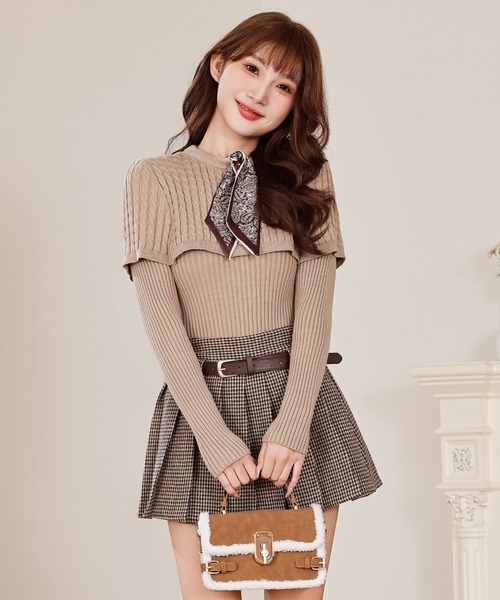 Anely スカート 千鳥格子 プリーツ ベルト付き ミニ スカート