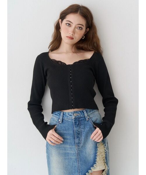 EVRIS（エヴリス） ニット セーター フロントホックレースドッキング