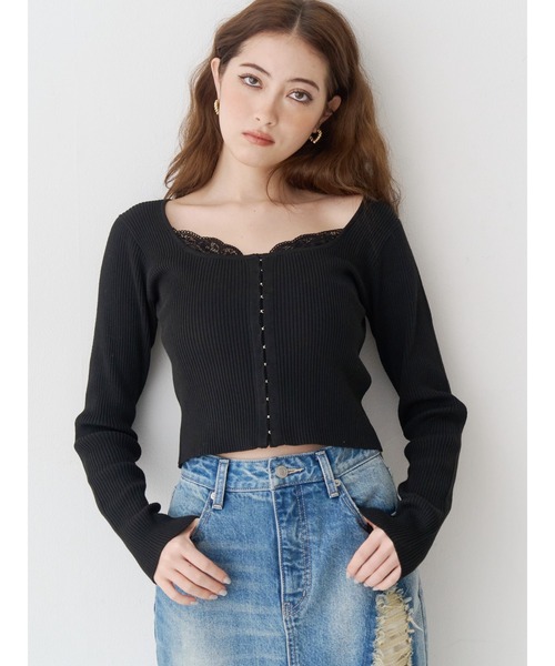 EVRIS（エヴリス） ニット セーター フロントホックレースドッキング