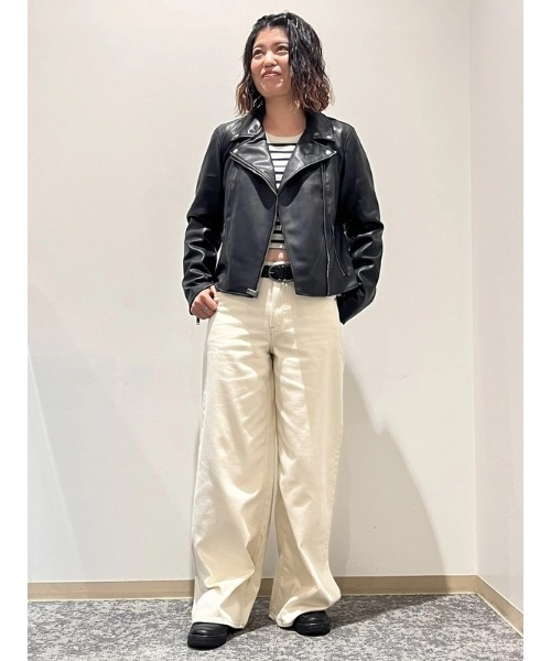 GAP ブラックレザー ライダースジャケット GAP（ギャップ） ライダースジャケット L ブラック レディース