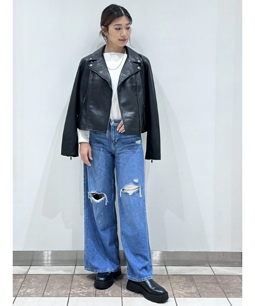 GAP ブラックレザー ライダースジャケット GAP（ギャップ） レザージャケット ライダース ヴィーガンレザー