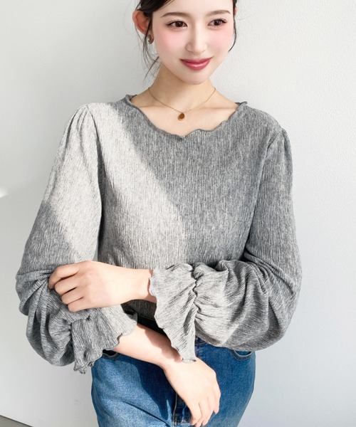 moment+ tシャツ キャンディスリーブ長袖シアークレープトップス