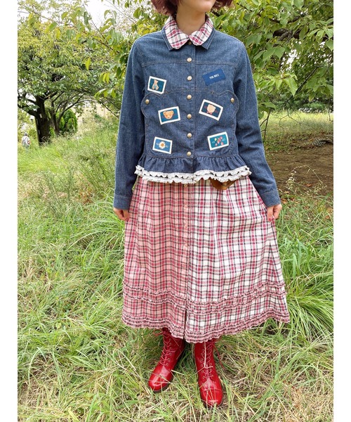 PINK HOUSE（ピンクハウス） シャツワンピース くまアップリケ使い