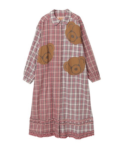 PINK HOUSE（ピンクハウス） シャツワンピース くまアップリケ使い