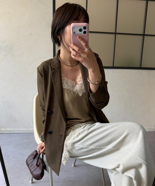 DouDou（ドゥドゥ） ブラウス シャツ ショート丈アシメレースキャミ
