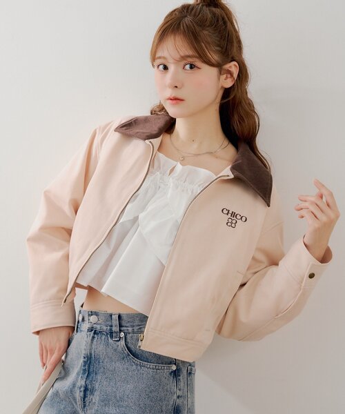 Chico（チコ） コート アウター 「セットアップ対応」襟配色ジップ