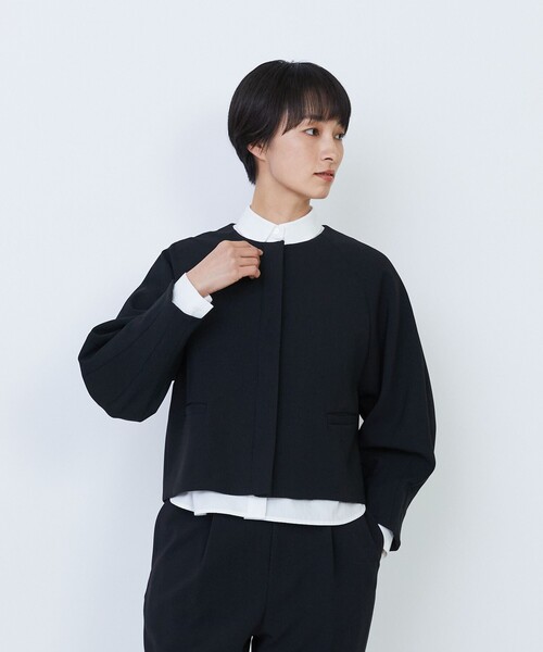 LOISIR ジャケット ノーカラージャケット エコダブルクロスノーカラー