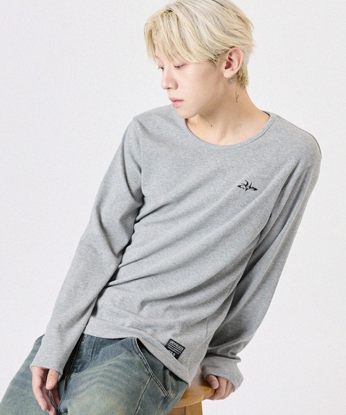 tシャツ ルーズネックワンポイントリブロンT 長袖 メンズ レディース