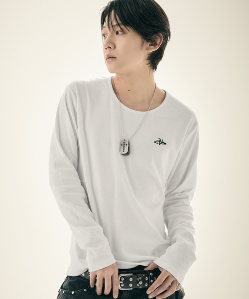 tシャツ ルーズネックワンポイントリブロンT 長袖 メンズ レディース
