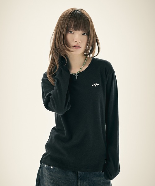 tシャツ ルーズネックワンポイントリブロンT 長袖 メンズ レディース