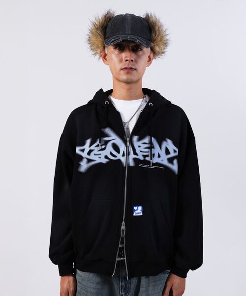 「SEQUENZ」 ジップアップパーカー LARGE ブラック メンズ_画像4