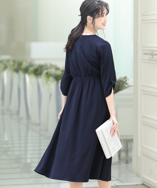 「PourVous」 7分袖ワンピース L ネイビー レディース_画像4