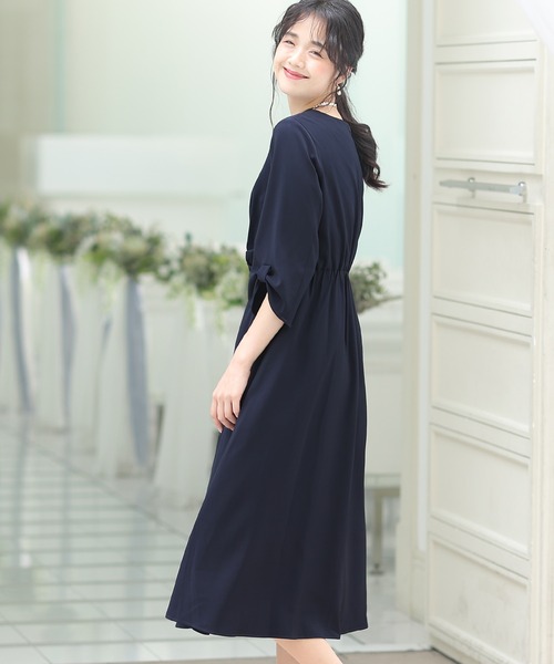 「PourVous」 7分袖ワンピース L ネイビー レディース_画像8