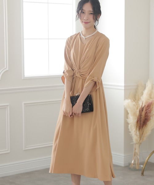 「PourVous」 7分袖ワンピース L ネイビー レディース_画像9