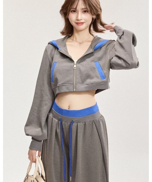 inst.ALL セットアップ クロップド丈配色パーカー×パンツSET