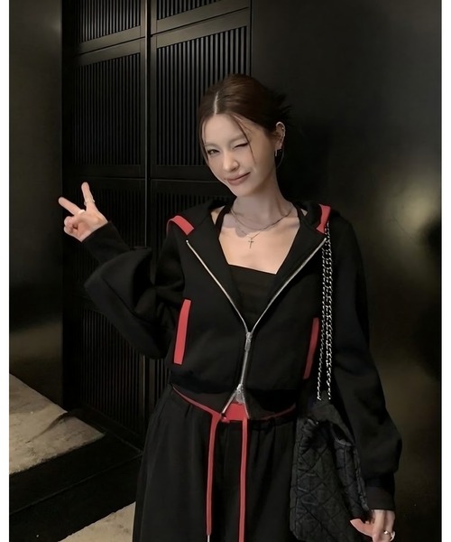 inst.ALL セットアップ クロップド丈配色パーカー×パンツSET