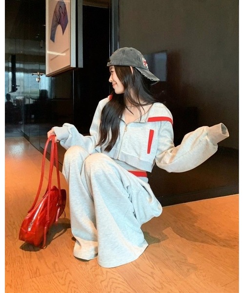 inst.ALL セットアップ クロップド丈配色パーカー×パンツSET