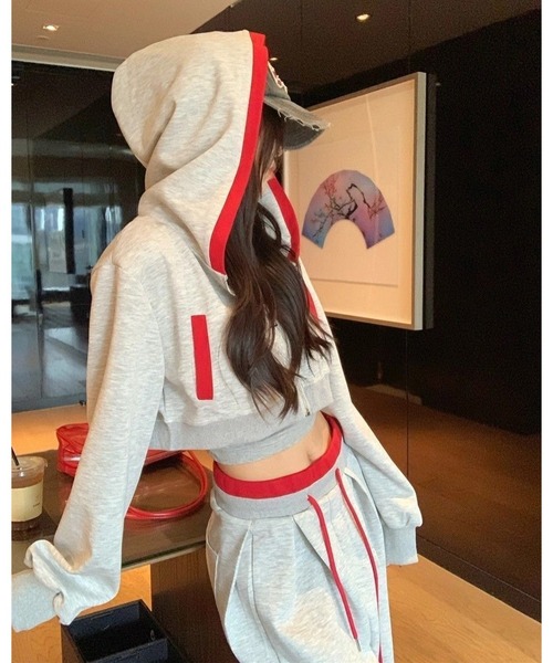 inst.ALL セットアップ クロップド丈配色パーカー×パンツSET