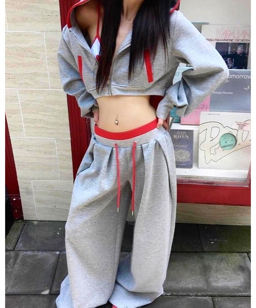 inst.ALL セットアップ クロップド丈配色パーカー×パンツSET