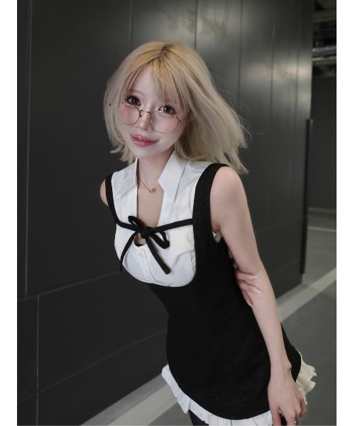 Darich♡クラシカルドッキングフリルミニワンピース♡アイボリー♡FREE Darich（ダーリッチ） ワンピース クラシカルドッキングフリルミニ