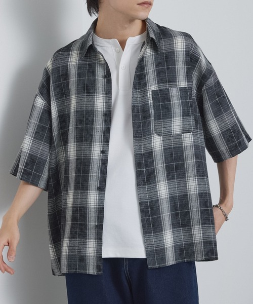 B.R.U シャツ 半袖 サマーツイード チェックシャツ メンズ レディース