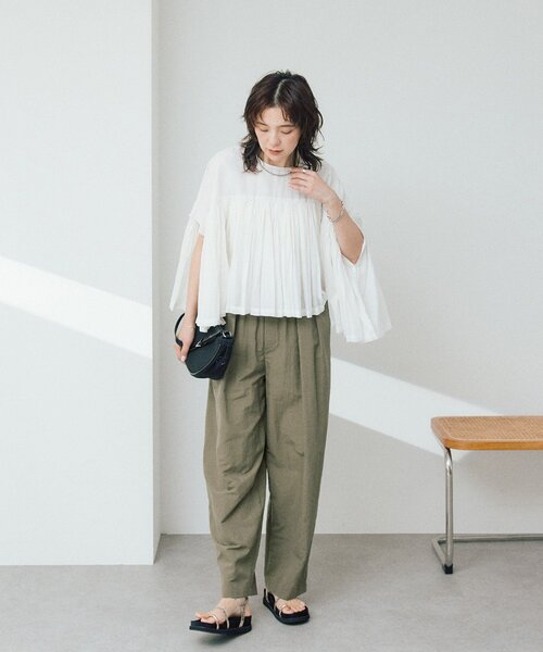 ワイドパンツ パンツ 「撥水」コットンライクイージーパンツ レディースの画像