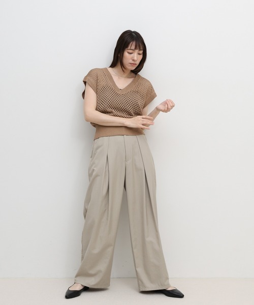 （美品）モンサカタmonSakataリネン麻ニットベスト　フリーサイズ select MOCA（セレクトモカ） ベスト ジレ フレンチスリーブリネン