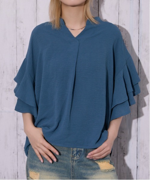 ブラウス シャツ 「袖フリル・抜け感」カットスキッパーシャツ／フェミニン×ナチュラル／春夏／全4色 レディース | ブランド登録なし