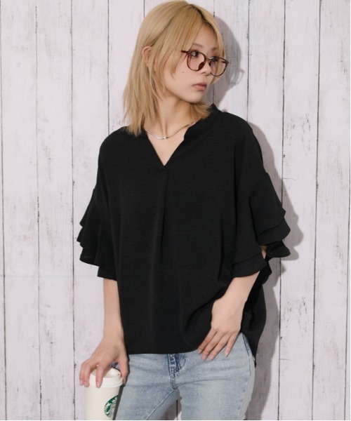 ブラウス シャツ 「袖フリル・抜け感」カットスキッパーシャツ／フェミニン×ナチュラル／春夏／全4色 レディース | ブランド登録なし | 02