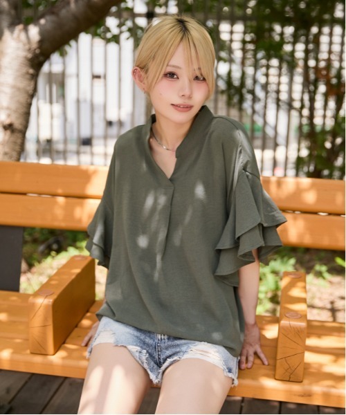 ブラウス シャツ 「袖フリル・抜け感」カットスキッパーシャツ／フェミニン×ナチュラル／春夏／全4色 レディース | ブランド登録なし | 05