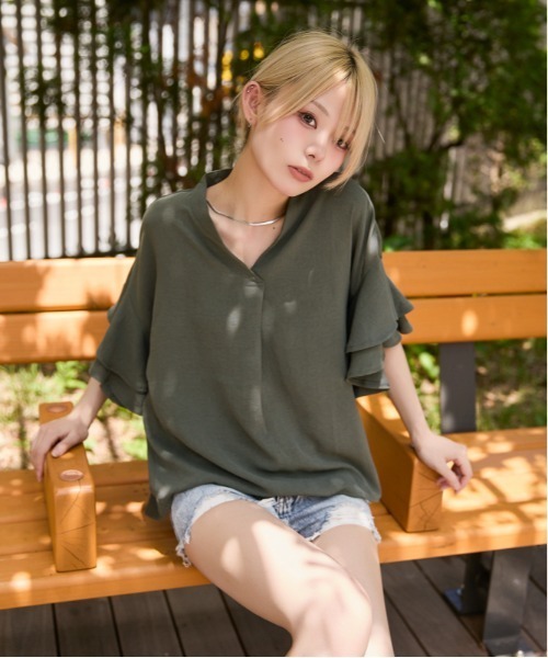 ブラウス シャツ 「袖フリル・抜け感」カットスキッパーシャツ／フェミニン×ナチュラル／春夏／全4色 レディース | ブランド登録なし | 08