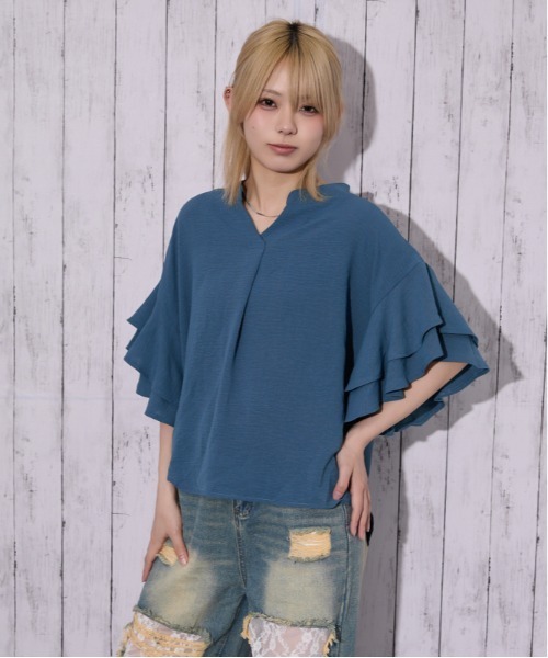 ブラウス シャツ 「袖フリル・抜け感」カットスキッパーシャツ／フェミニン×ナチュラル／春夏／全4色 レディース | ブランド登録なし | 10