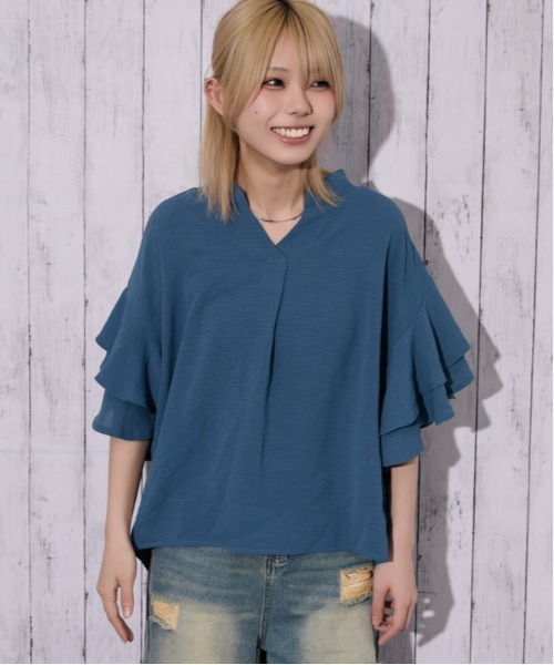 ブラウス シャツ 「袖フリル・抜け感」カットスキッパーシャツ／フェミニン×ナチュラル／春夏／全4色 レディース | ブランド登録なし | 11