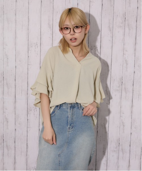 ブラウス シャツ 「袖フリル・抜け感」カットスキッパーシャツ／フェミニン×ナチュラル／春夏／全4色 レディース | ブランド登録なし | 14