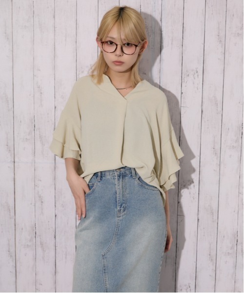 ブラウス シャツ 「袖フリル・抜け感」カットスキッパーシャツ／フェミニン×ナチュラル／春夏／全4色 レディース | ブランド登録なし | 15