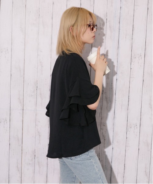 ブラウス シャツ 「袖フリル・抜け感」カットスキッパーシャツ／フェミニン×ナチュラル／春夏／全4色 レディース | ブランド登録なし | 20