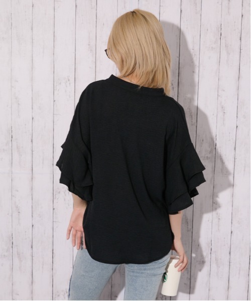 ブラウス シャツ 「袖フリル・抜け感」カットスキッパーシャツ／フェミニン×ナチュラル／春夏／全4色 レディース | ブランド登録なし | 21