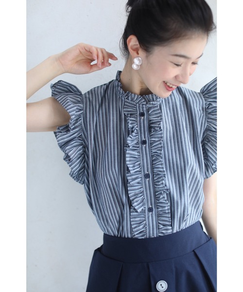 cawaii SからL対応 流れるフリルラインのTシャツトップス cawaii ブラウス シャツ ひらひら流れるパイピングフリル