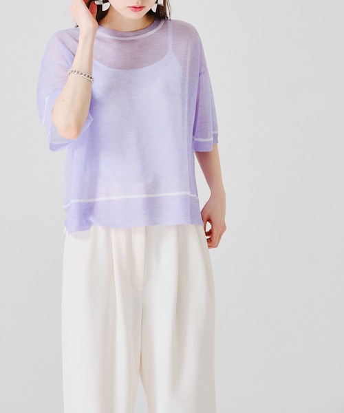 acro（アクロ） tシャツ 配色ラインシアーニットTシャツ/AC1356