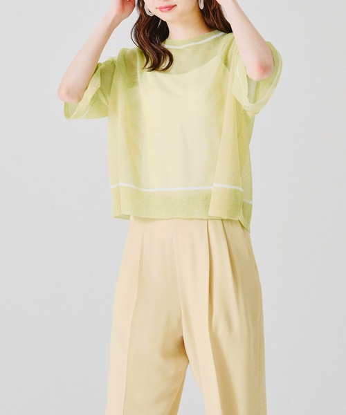 acro（アクロ） tシャツ 配色ラインシアーニットTシャツ/AC1356