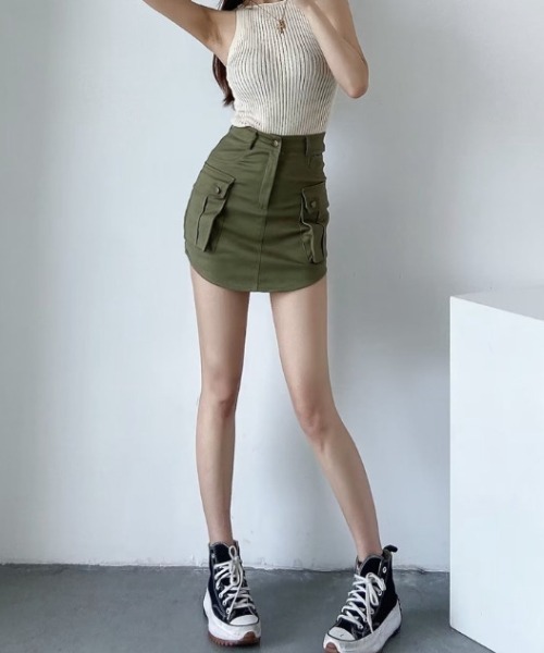 スカート 「万能着回しアイテム!大活躍♪」ストレッチカーゴ風