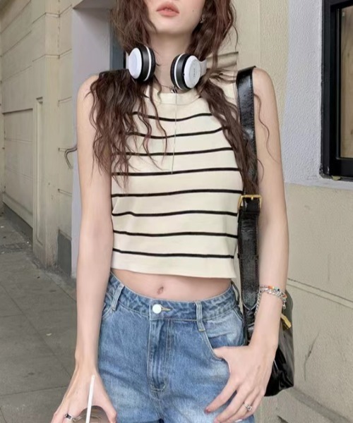 Yves Saint Laurent ノースリーブニット ストライプ Sibra ニット セーター ストライプノースリーブニットトップス