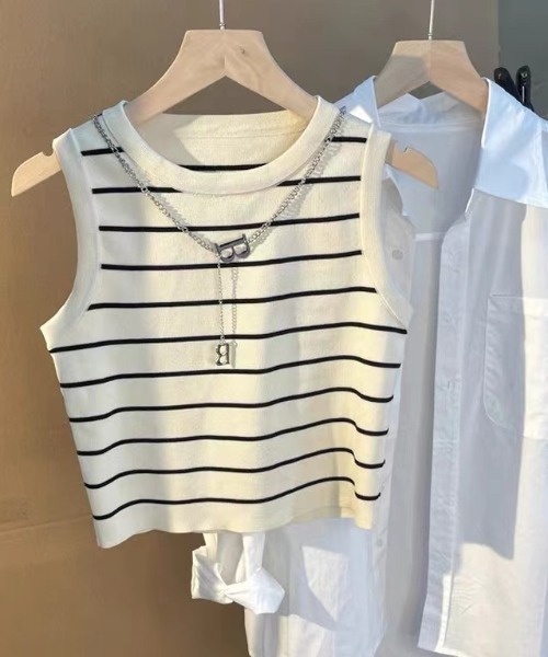 Yves Saint Laurent ノースリーブニット ストライプ Sibra ニット セーター ストライプノースリーブニットトップス