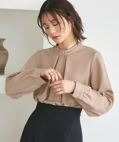 ルイルエブティック RUIRUE BOUTIQUE 選べるデザインフロントタックボウタイブラウス （A半袖/ライトベージュ） S～5L】【洗える/選べるデザイン・長袖/半袖】フロントタック