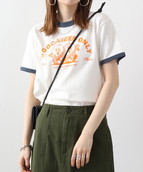 spiritoso tシャツ さくらんぼプリント リンガーTシャツ
